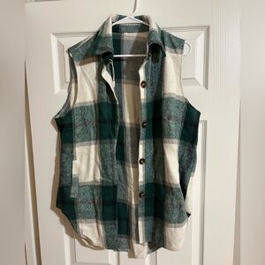 Plaid Sleeveless Vest in Green and Cream